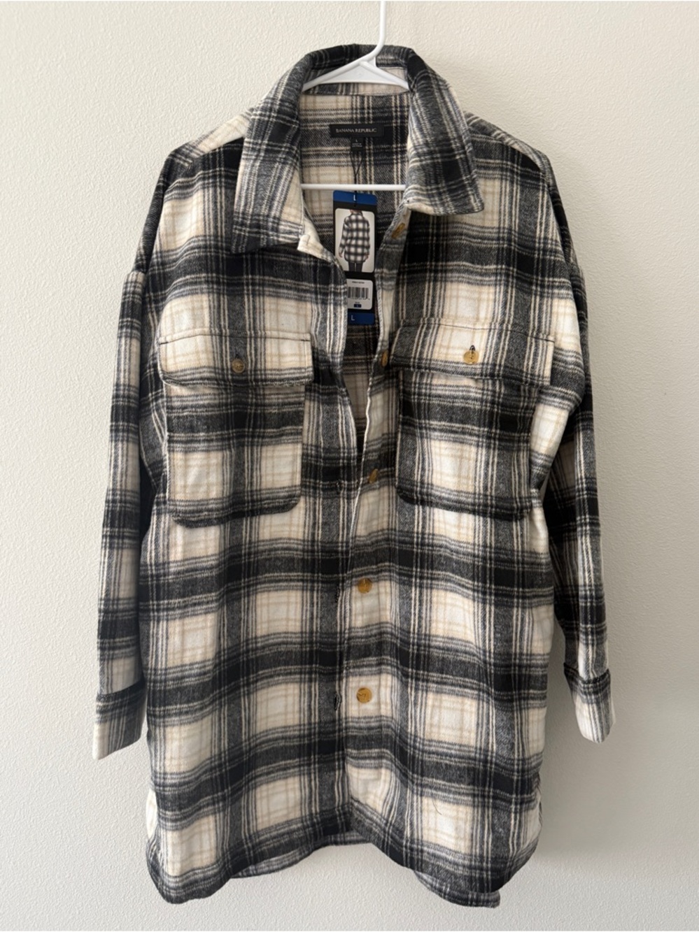 Banana Republic Button Down Plaid Shirt Jacket POCKETS Women’s Large shacket New